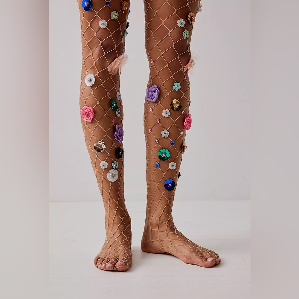 Free People Floral Fishnet Tights - Multicolor